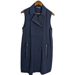 Vince Moto Zip Trench Vest Tunic Dress Medium Navy Blue Laser Cut Sleeveless